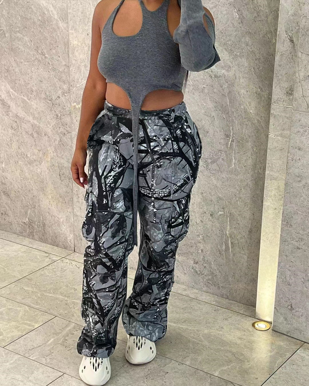 LADIES CAMO CARGO PANTS        GREEN / GRAY / EARTH        (SIZE  S - 2XL)