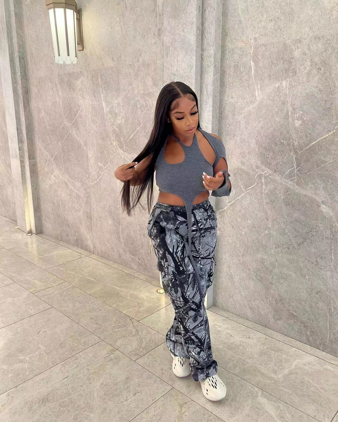 LADIES CAMO CARGO PANTS        GREEN / GRAY / EARTH        (SIZE  S - 2XL)