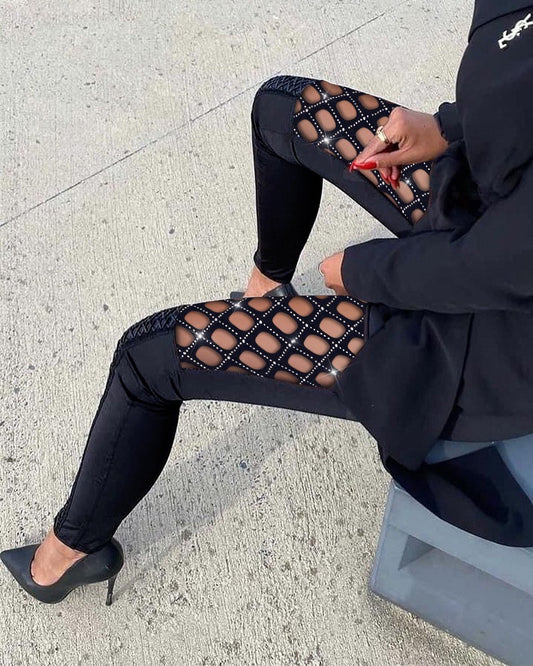 LADIES SEXY CUT OUT PANTS        BLACK        (SIZES:  S - 2XL)