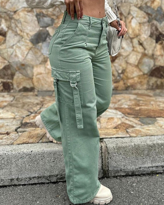 LADIES CARGO PANTS        GREEN / DARK GRAY        (SIZE  S-2XL)