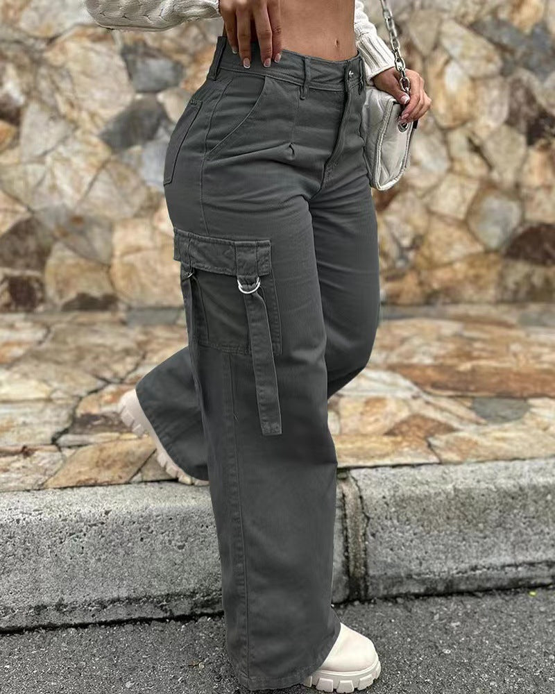 LADIES CARGO PANTS        GREEN / DARK GRAY        (SIZE  S-2XL)