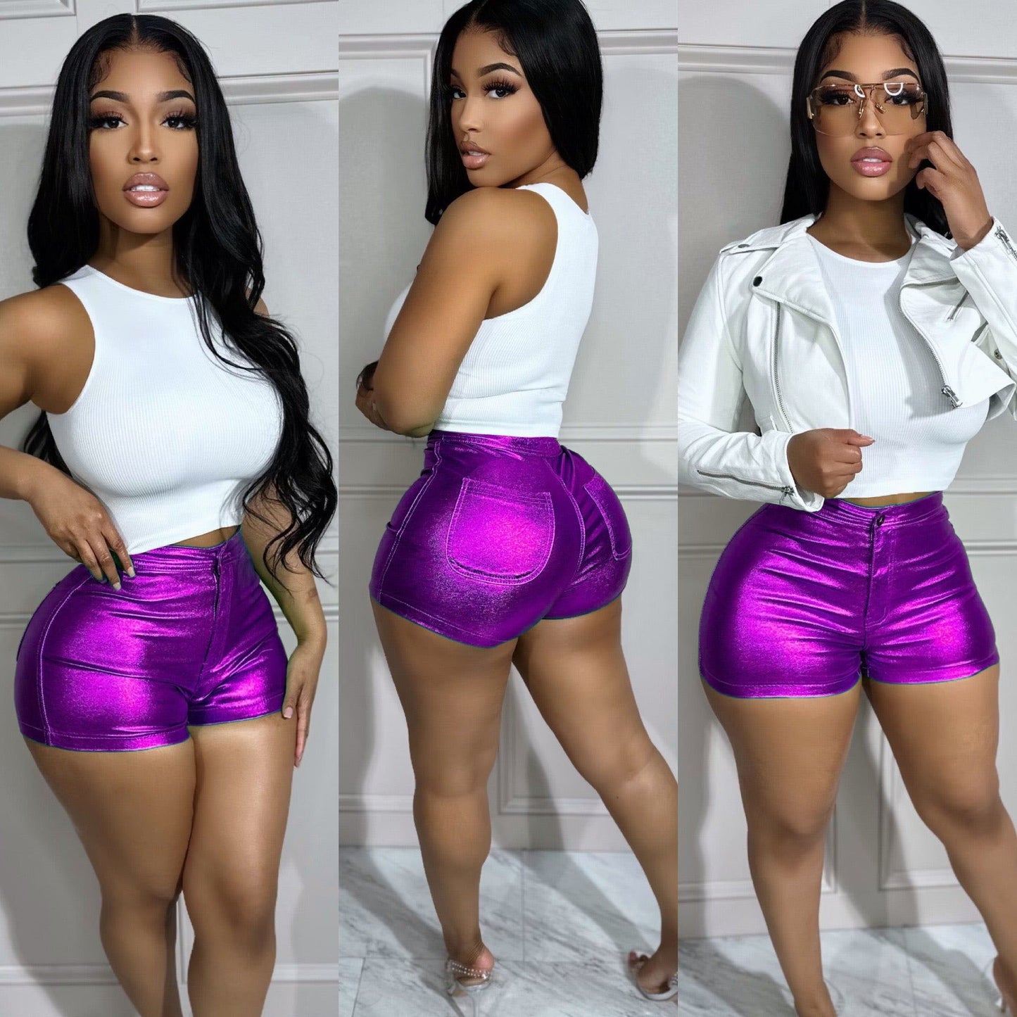 LADIES METALLIC SHORTS        10 COLOURS        (SIZE  S - XL)