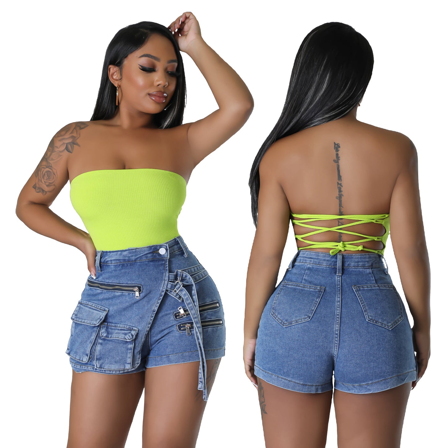 LADIES CARGO SHORTS        DENIM BLUE        (SIZE  S - 2XL)