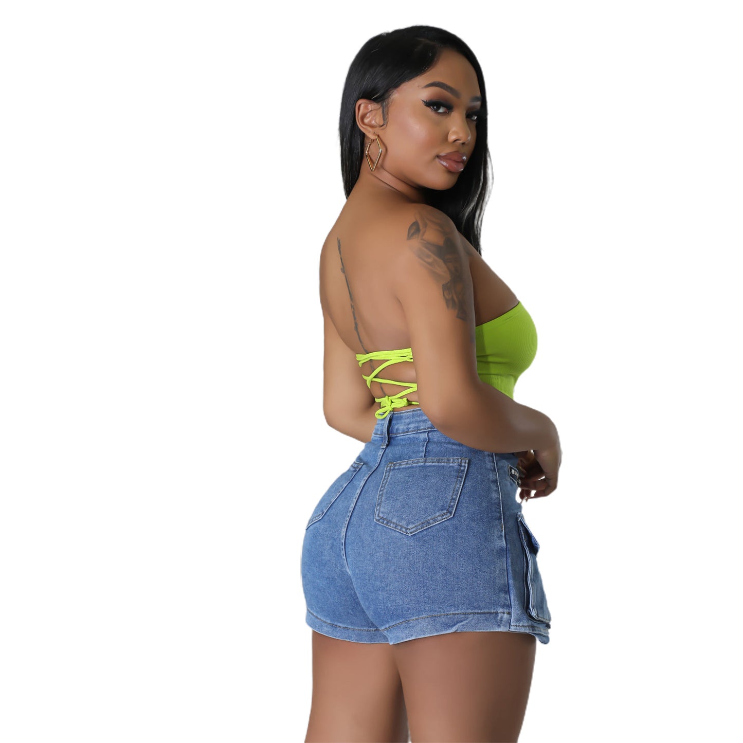 LADIES CARGO SHORTS        DENIM BLUE        (SIZE  S - 2XL)