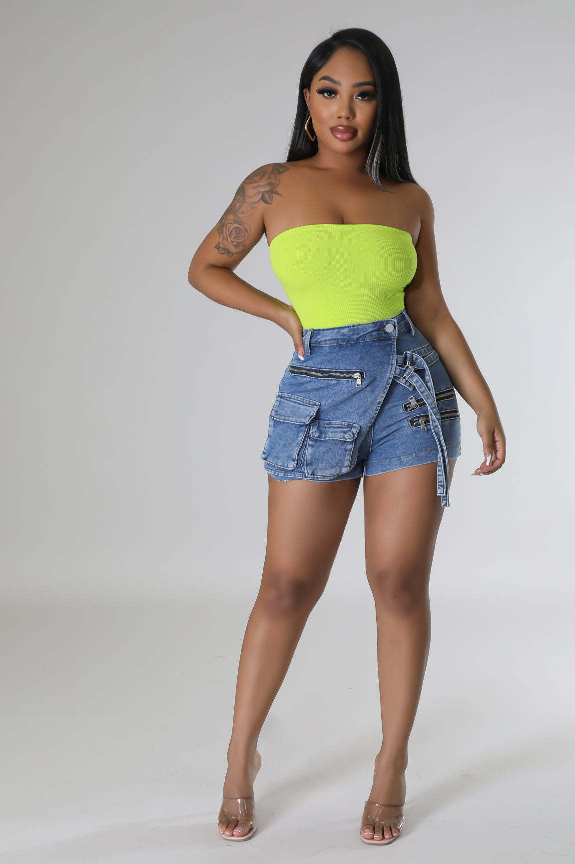 LADIES CARGO SHORTS        DENIM BLUE        (SIZE  S - 2XL)