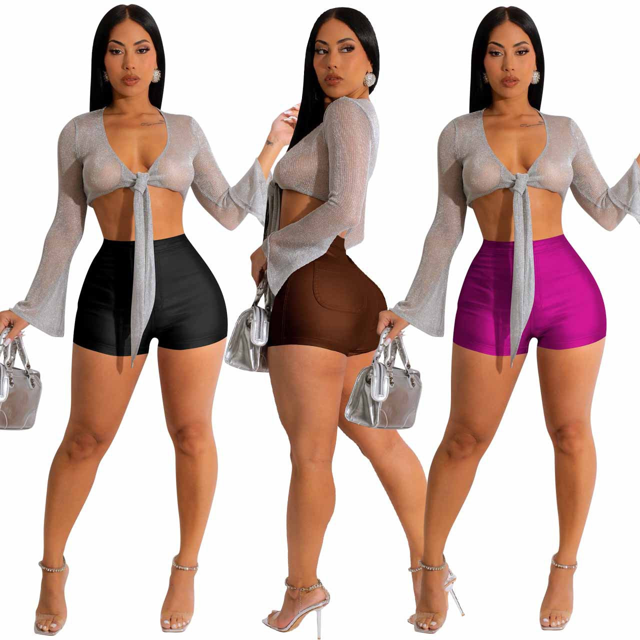LADIES SHORTS       BLACK / BROWN / BRIGHT PINK        (SIZES:  S - XL)