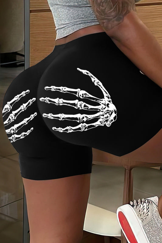 LADIES PRINTED SHORTS        BLACK        (SIZE  XS - XL)