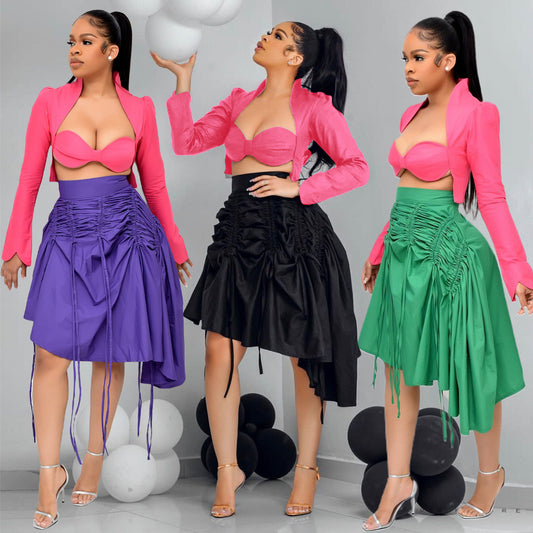 LADIES DRAWSTRING SKIRT        BLACK / PURPLE / GREEN        (SIZE  S - 2XL)