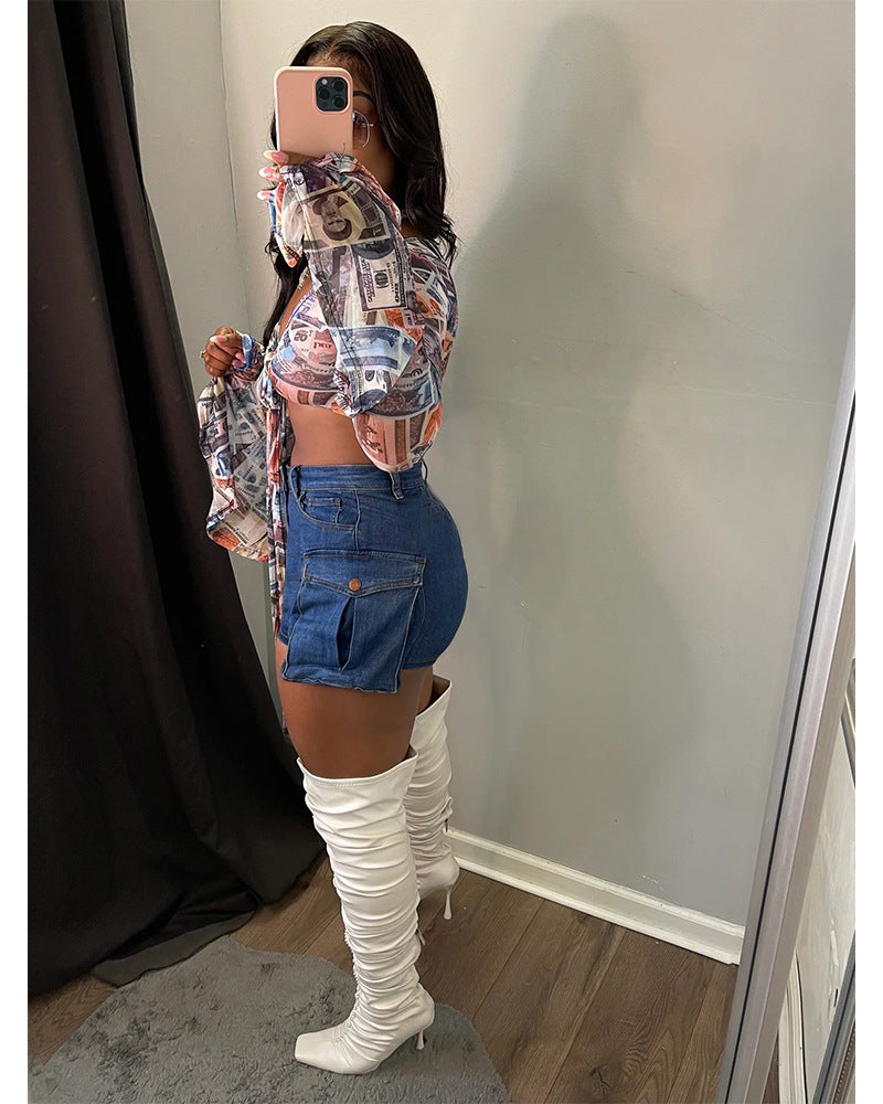 LADIES DENIM SKIRT SHORTS SKORTS        BLUE DENIM        (SIZE  S - 2XL)