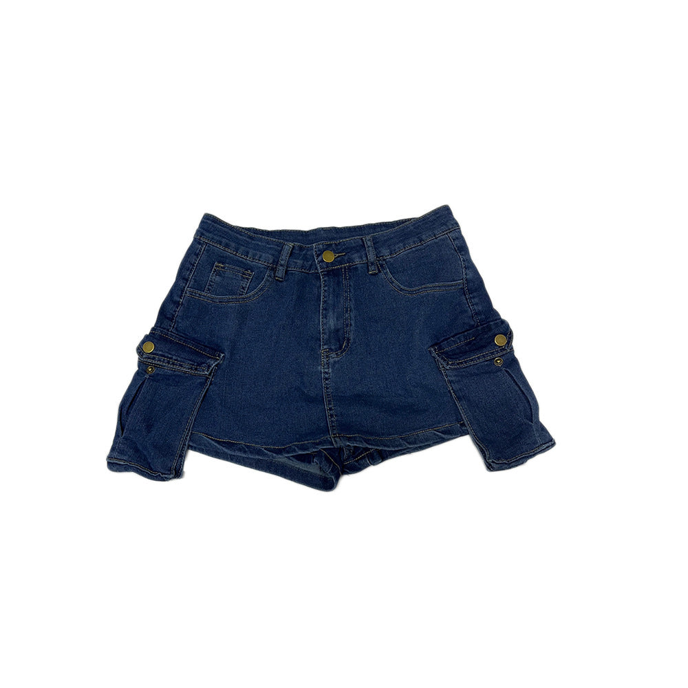 LADIES DENIM SKIRT SHORTS SKORTS        BLUE DENIM        (SIZE  S - 2XL)