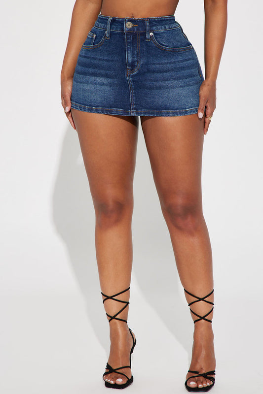 LADIES STRETCHY DENIM SKIRT        BLUE DENIM        (SIZE  S - 2XL)