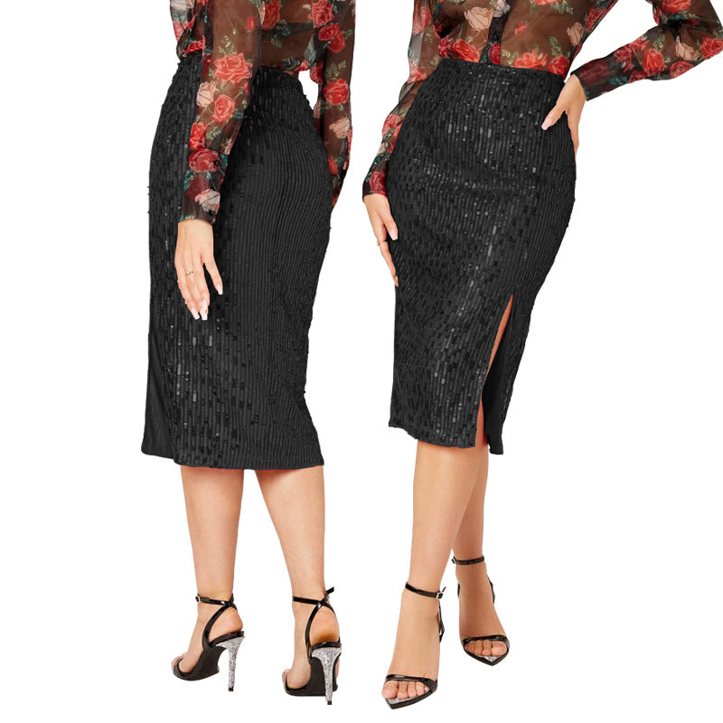 LADIES MID LENGTH SEQUINED SKIRT        14 COLOURS        (SIZE  S - 2XL)