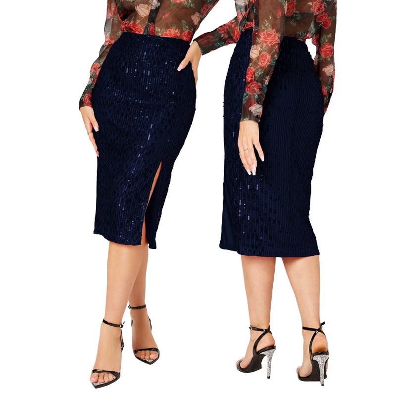 LADIES MID LENGTH SEQUINED SKIRT        14 COLOURS        (SIZE  S - 2XL)