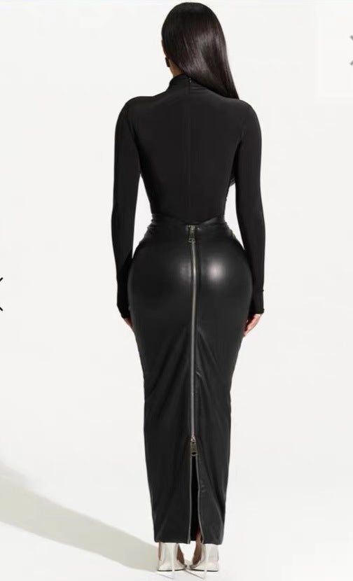 LADIES PU LEATHER SKIRT        BLACK        (SIZE  S - 2XL)