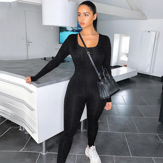 LADIES LONG SLEEVE JUMPSUIT        BLACK        (SIZE  S - L)