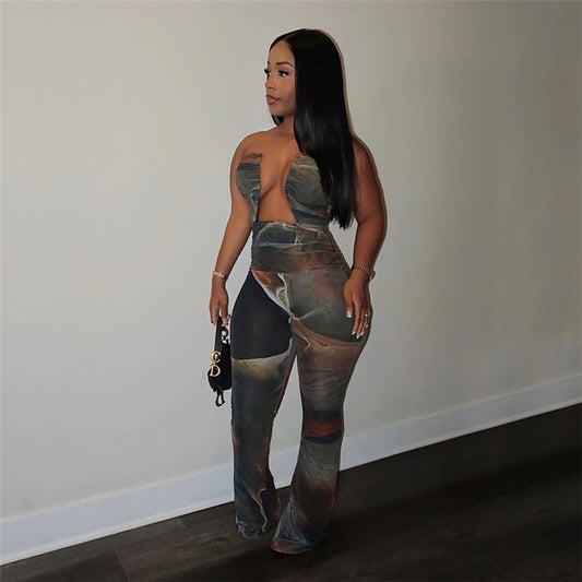 LADIES STRAPLESS BACKLESS JUMPSUIT        BROWN        (SIZE  S - L)