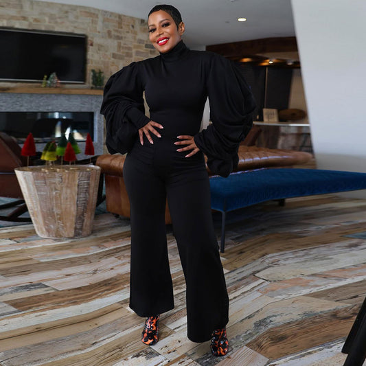 LADIES WIDE LEG JUMPSUIT        BLACK / RED        (SIZE  S - 3XL)