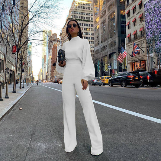 LADIES LONG SLEEVE WIDE LEG JUMPSUIT        WHITE / YELLOW / BLACK        (SIZE  S - XL)
