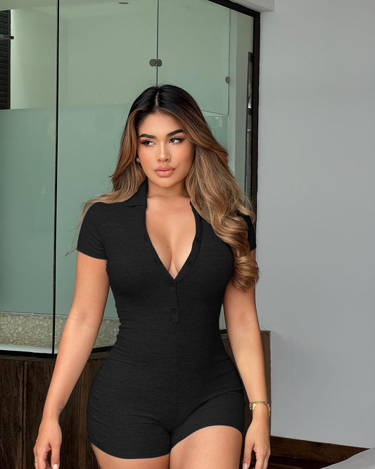 LADIES SHORT SLEEVE ROMPER PLAYSUIT        BLACK / GRAY / BLUE / WINE RED        (SIZE  S - L)