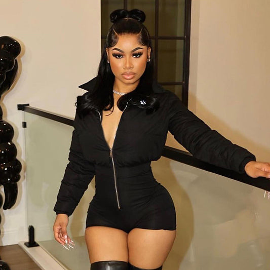 LADIES LONG SLEEVE JUMPSUIT / ROMPER / PLAYSUIT        BLACK / ORANGE        (SIZE  S - L)