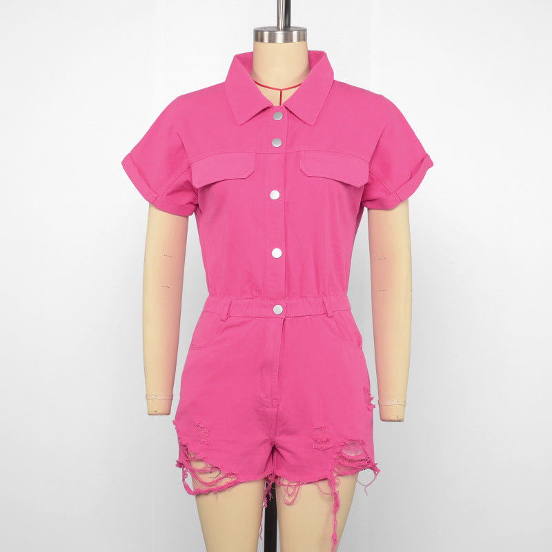 LADIES DENIM JUMPSUIT / ROMPER / PLAYSUIT         PINK / BROWN        (SIZE  S - L)