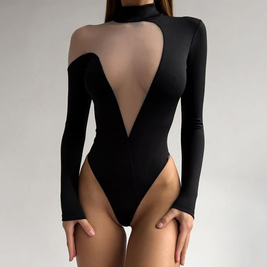 LADIES LONG SLEEVE BODYSUIT         BLACK        (SIZE  S - L)