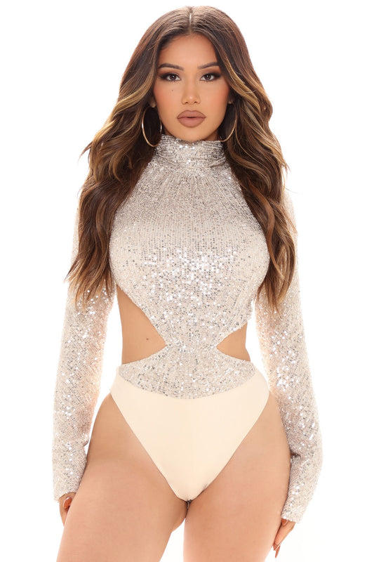 LADIES CUT OUT BODYSUIT        SILVER / DARK BLUE         (SIZE  S - L)