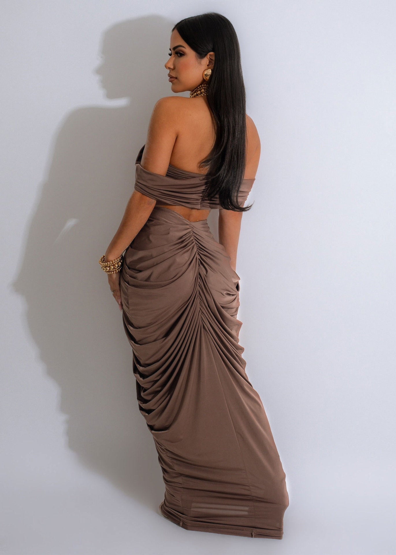 LADIES 2 PIECE CROP TOP AND SKIRT SET        BLACK / COFFEE / RED        (SIZE  S - 3XL)