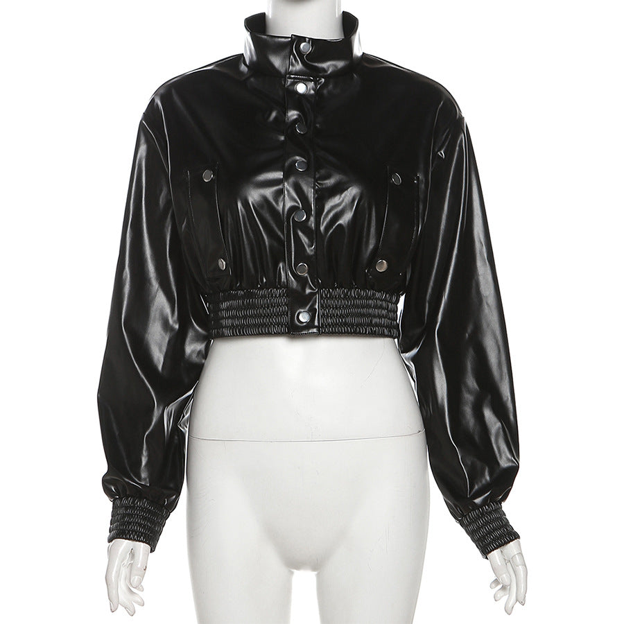 LADIES PU LEATHER SKIRT & TOP SET        BLACK        (SIZE  S - L)
