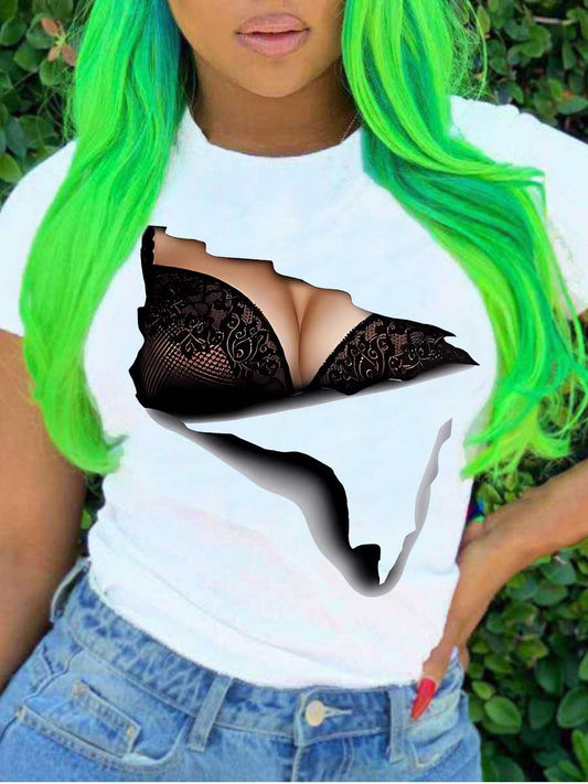 LADIES PLUS SIZE T SHIRT        WHITE        (SIZE  XL - 5XL)