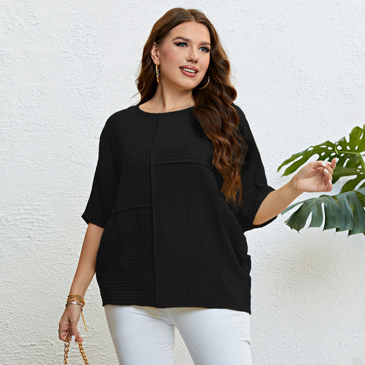 LADIES PLUS SIZE TOP        BLACK / YELLOW / BEIGE        (SIZE  XL - 3XL)