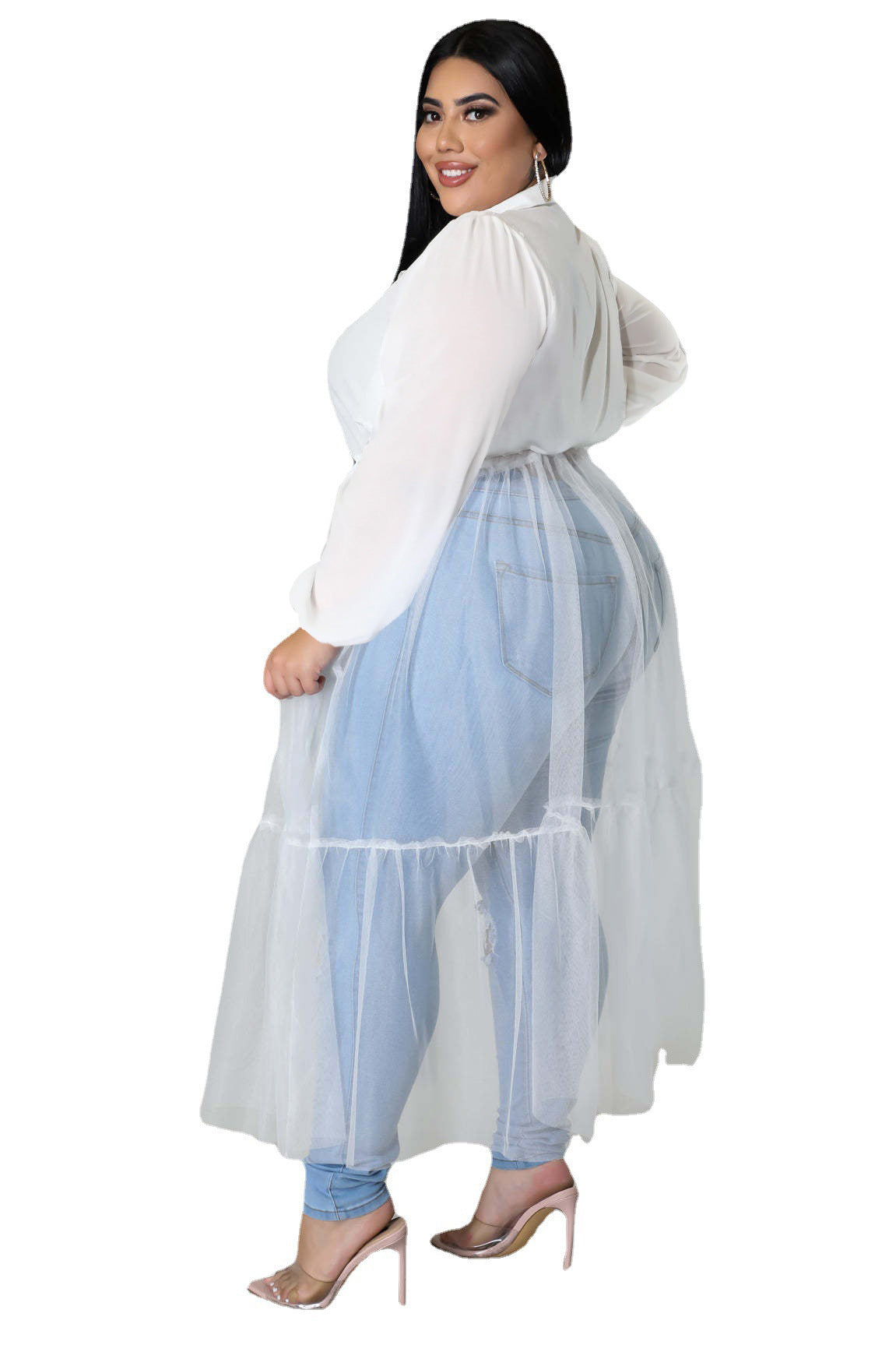 LADIES PLUS SIZE SHIRT        WHITE / PINK / BLACK        (SIZE  XL - 5XL)