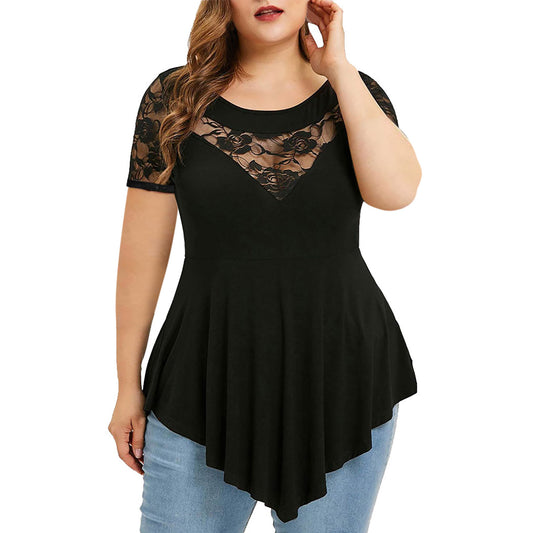 LADIES PLUS SIZE LACE TOP        7 COLOURS          (SIZE  S - 4XL)