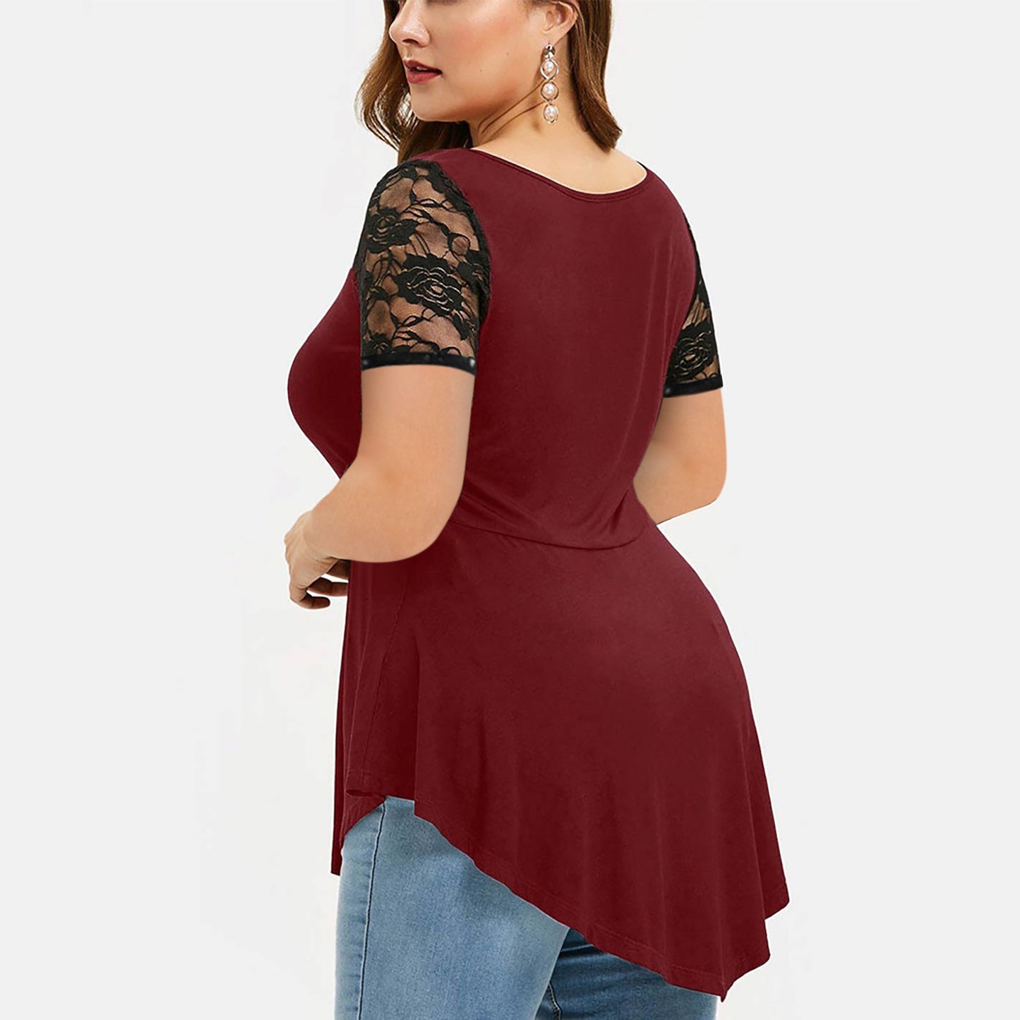 LADIES PLUS SIZE LACE TOP        7 COLOURS          (SIZE  S - 4XL)
