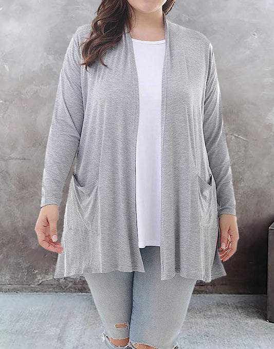 LADIES LONG SLEEVE CARDIGAN          GRAY          (SIZE  XS - 4XL)