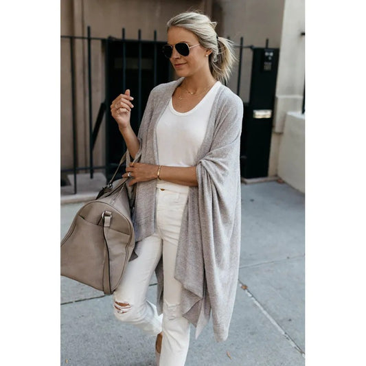 LADIES PLUS SIZE LONG SLEEVE CARDIGAN          GRAY / BLACK / APRICOT-BEIGE          (SIZE  XL - 4XL)