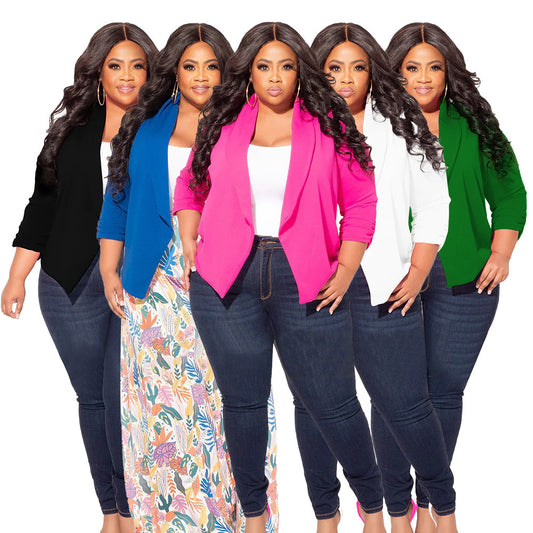 LADIES PLUS SIZE LONG SLEEVE BLAZER           BLACK / WHITE / PINK / BLUE / WINE RED / GREEN         (SIZE  XL - 4XL)