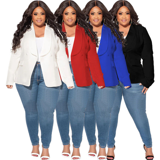 LADIES PLUS SIZE LONG SLEEVE BLAZER          WHITE / BLACK / RED / BLUE          (SIZE  XL - 4XL)