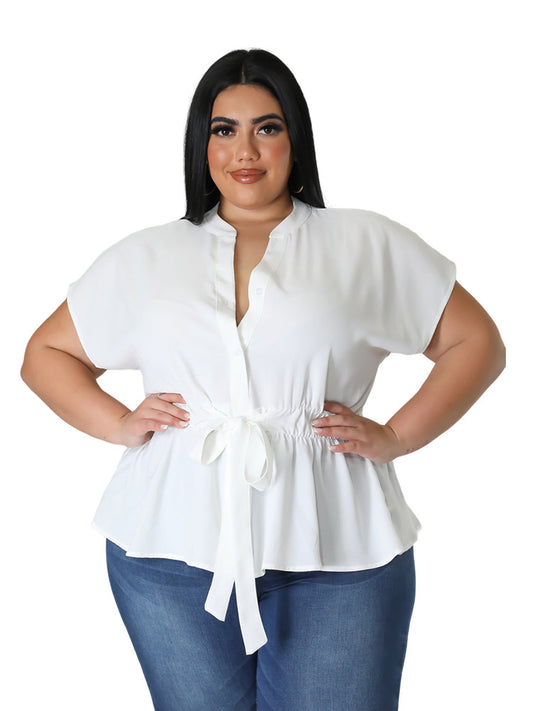 LADIES PLUS SIZE SHIRT BLOUSE          WHITE / BLACK          (SIZE  L - 4XL)