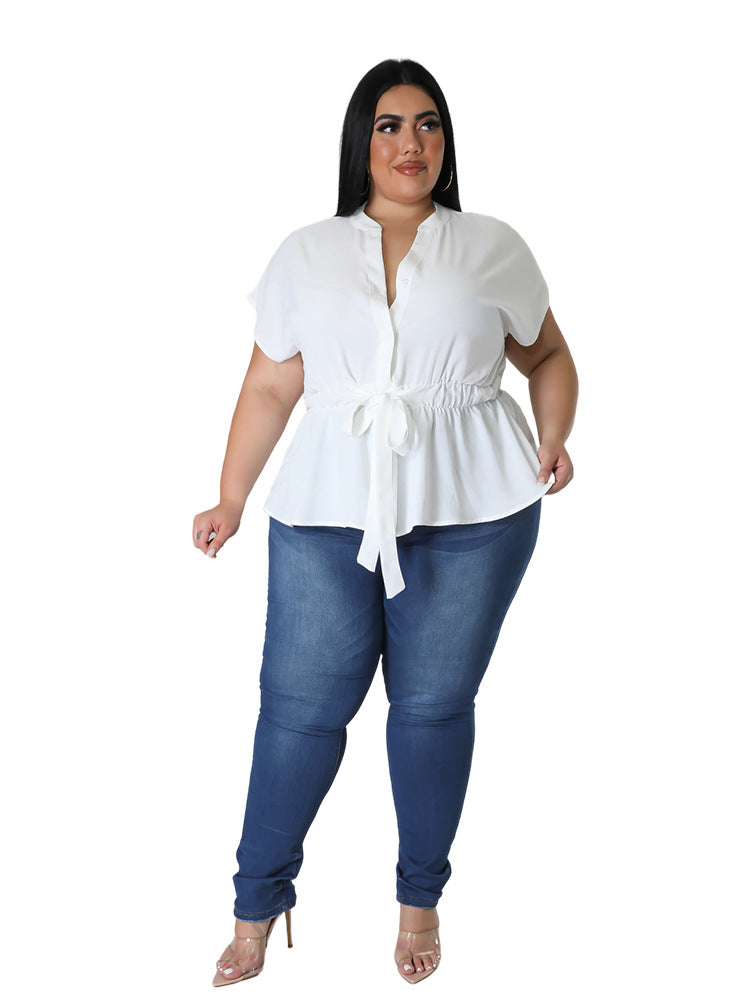 LADIES PLUS SIZE SHIRT BLOUSE          WHITE / BLACK          (SIZE  L - 4XL)