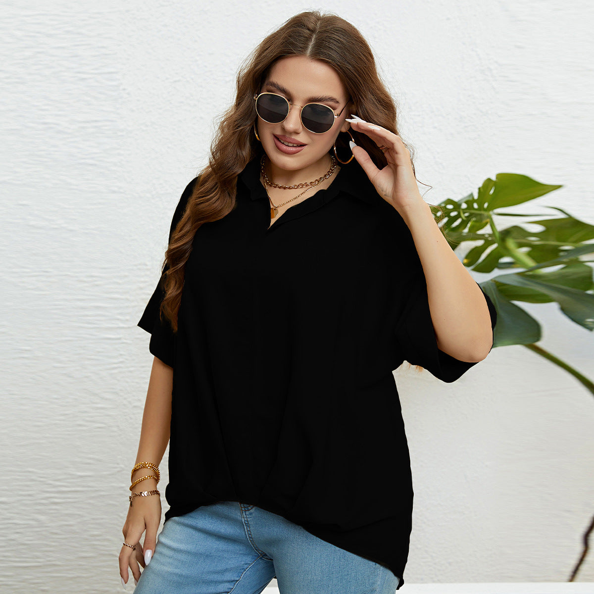 LADIES PLUS SIZE SHIRT / TOP          BLACK / RED / YELLOW          (SIZE  XL - 3XL)