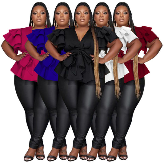 LADIES PLUS SIZE SHIRT BLOUSE          BLACK / WHITE / WINE RED / PINK / BLUE          (SIZE  L - 4XL)