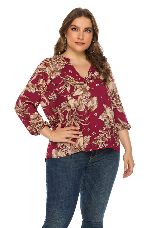 LADIES PLUS SIZE LONG SLEEVE SHIRT / BLOUSE        RED         (SIZE  XL - 5XL)