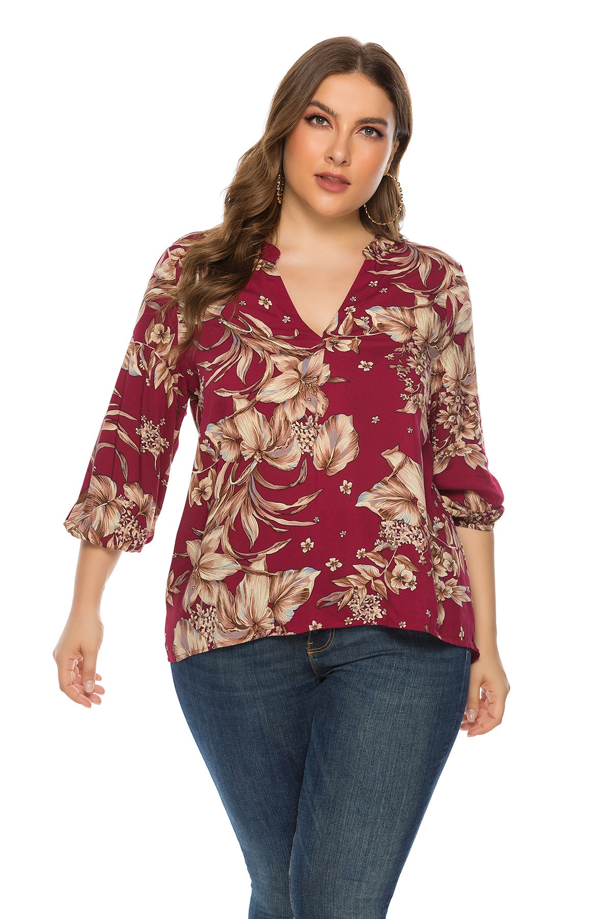 LADIES PLUS SIZE LONG SLEEVE SHIRT / BLOUSE        RED         (SIZE  XL - 5XL)