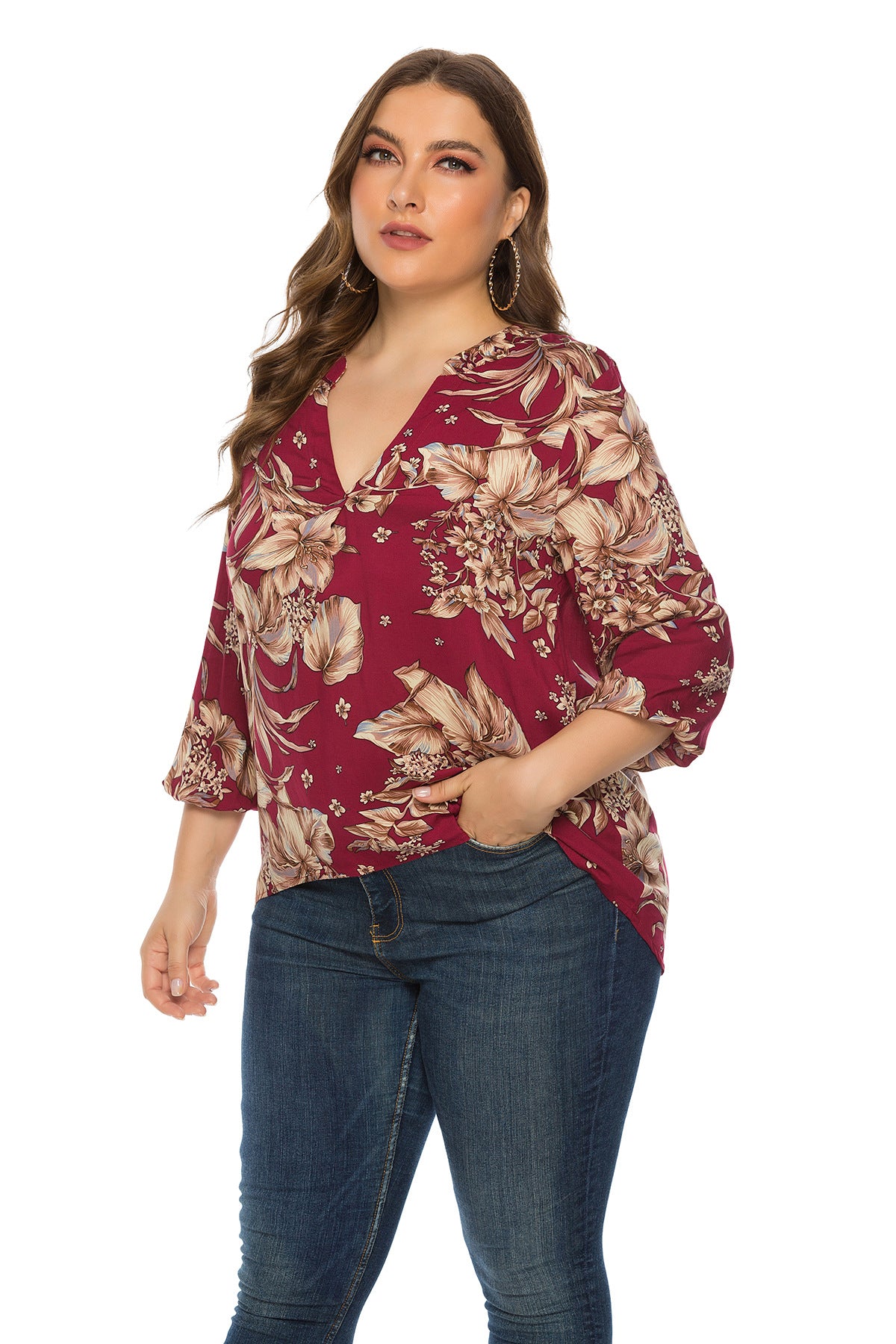 LADIES PLUS SIZE LONG SLEEVE SHIRT / BLOUSE        RED         (SIZE  XL - 5XL)