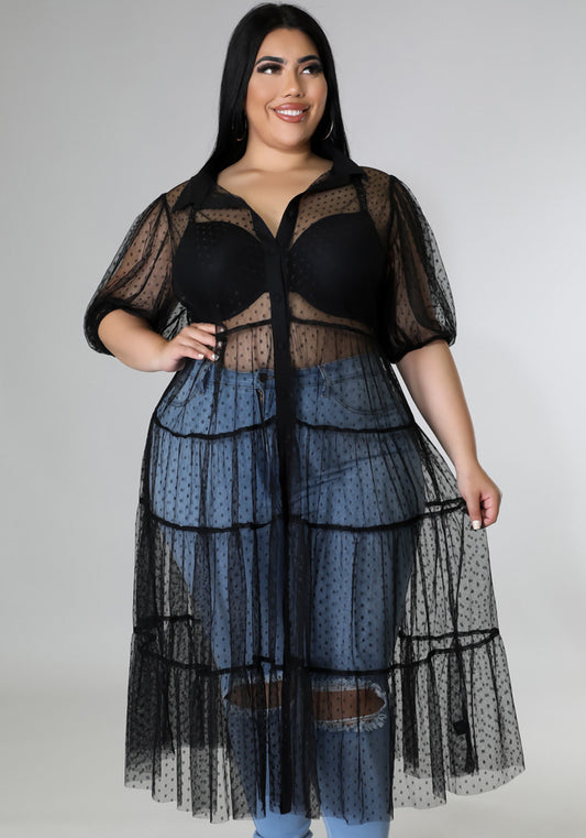LADIES PLUS SIZE LONG SLEEVE BLOUSE           BLACK            (SIZE  XL - 5XL)