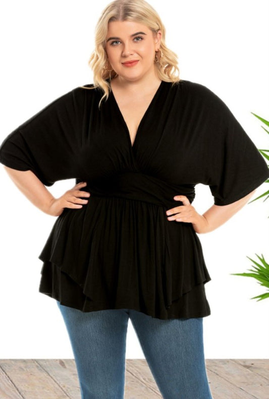 LADIES PLUS SIZE BLOUSE TOP           BLACK           (SIZE  XL - 4XL)