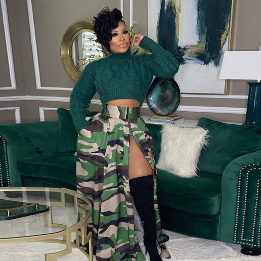PLUS SIZE CAMO SKIRT WITH SLIT            GREEN / GRAY / PURPLE / BLUE / RED            (SIZE  L - 4XL)