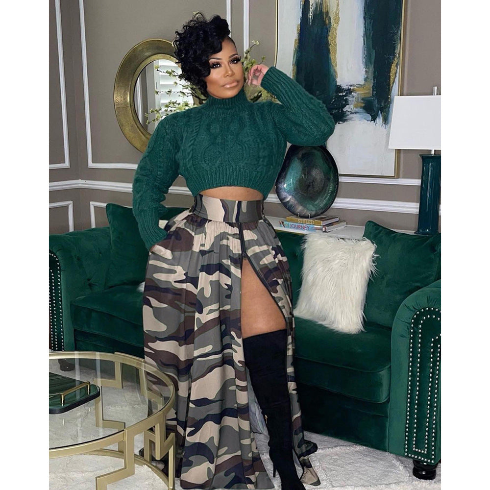 PLUS SIZE CAMO SKIRT WITH SLIT            GREEN / GRAY / PURPLE / BLUE / RED            (SIZE  L - 4XL)