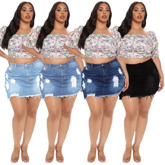 LADIES HIGH WAIST DENIM SKIRT            BLACK / DARK BLUE / BLUE / LIGHT BLUE             (SIZE  XL - 5XL)